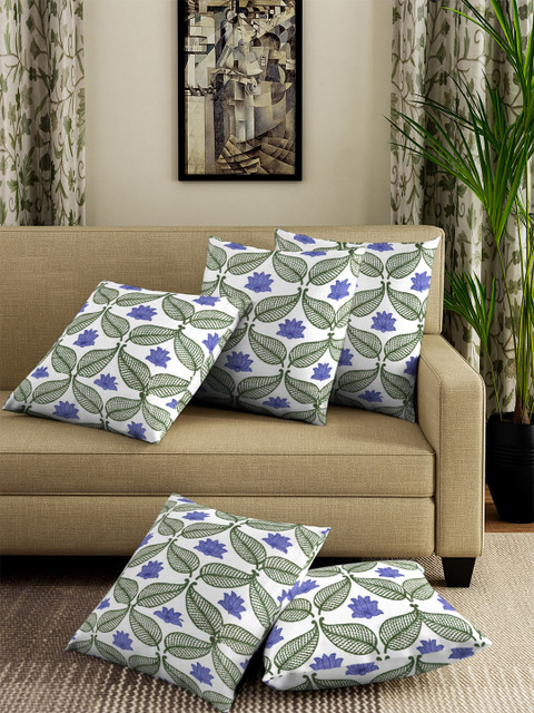 

NEUDIS Blue & Green Set of 5 Floral Square Cushion Covers