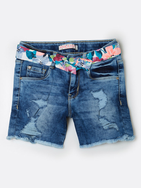 

VITAMINS Girls Blue Washed Regular Fit Denim Shorts