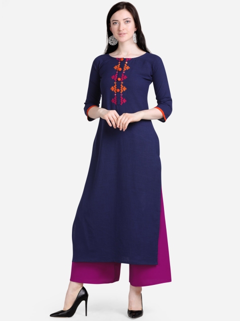 

Silk Bazar Women Navy Blue & Purple Embroidered Kurta with Palazzos