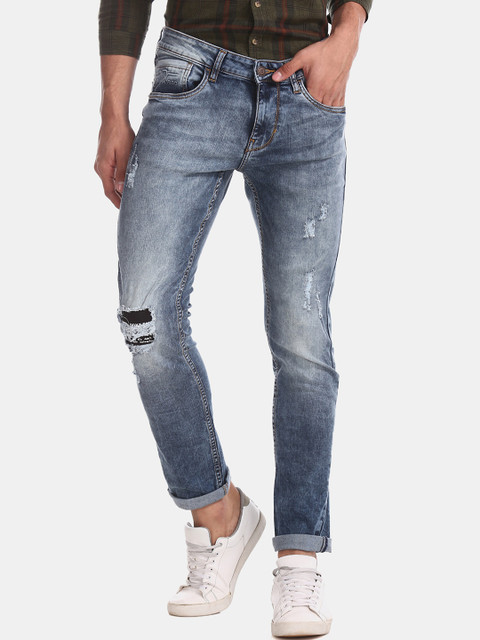 

Flying Machine Men Blue Skinny Fit Mid-Rise Mildly Distressed Stretchable Jeans