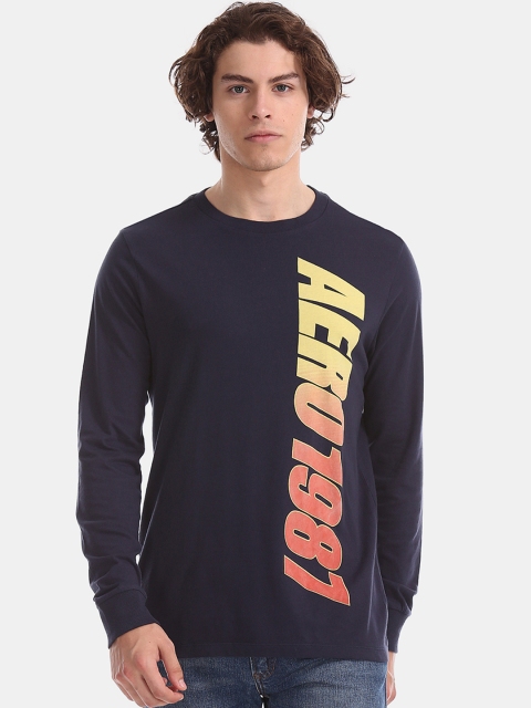 

Aeropostale Men Blue Printed Round Neck Pure Cotton T-shirt