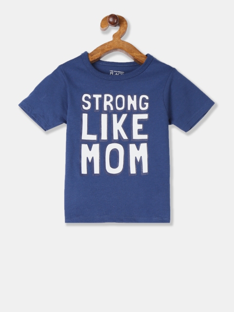 The Childrens Place Boys Blue Printed Round Neck Pure Cotton T-shirt