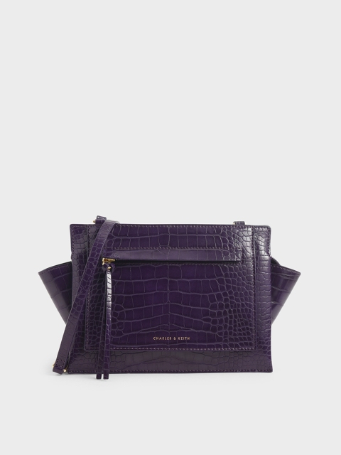 

CHARLES & KEITH Purple Animal Skin Textured Sling Bag