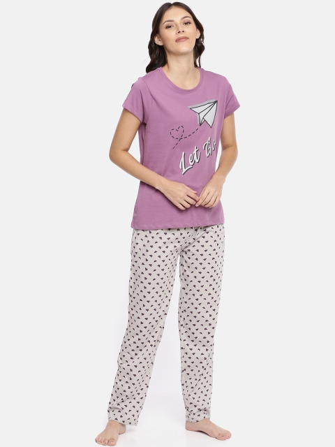 

Ellete Women Purple & Grey Printed Night Suit