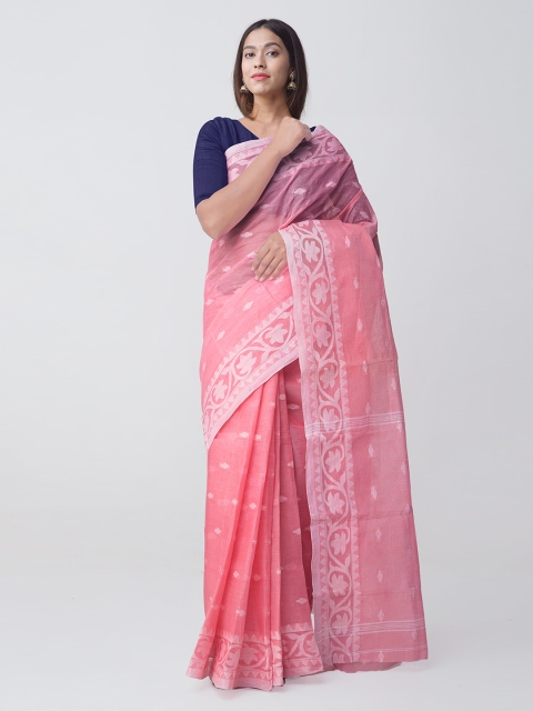 

Unnati Silks Pink Pure Cotton Woven Design Handloom Taant Saree