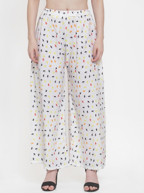 

TAG 7 Women White & Black Printed Wide Leg Palazzos