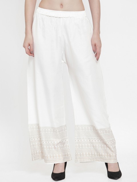 

TAG 7 Women White Printed Wide Leg Palazzos