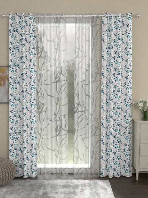 

ROSARA HOME Teal & White Set of 4 Door Curtains