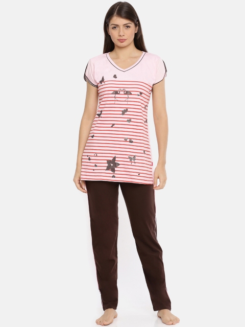 

Red Rose Women Pink & Brown Printed Night suit