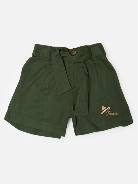 

VITAMINS Girls Olive Green Solid Regular Fit Shorts