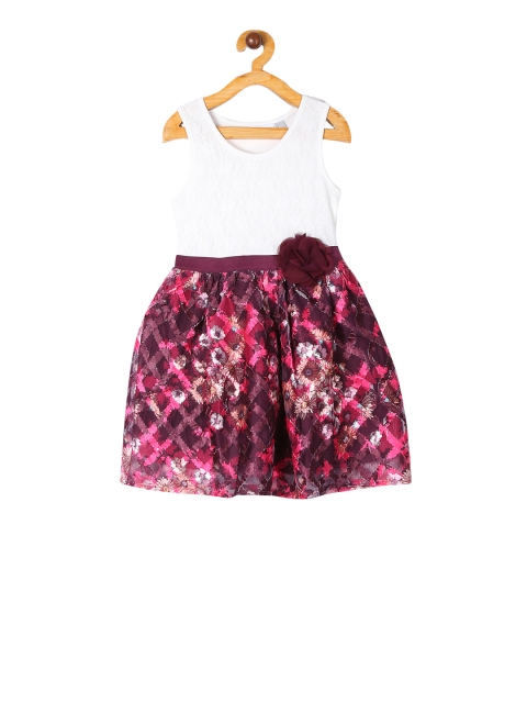 

The Childrens Place Girls White & Pink Colourblocked Embellished Fit and Flare Dress