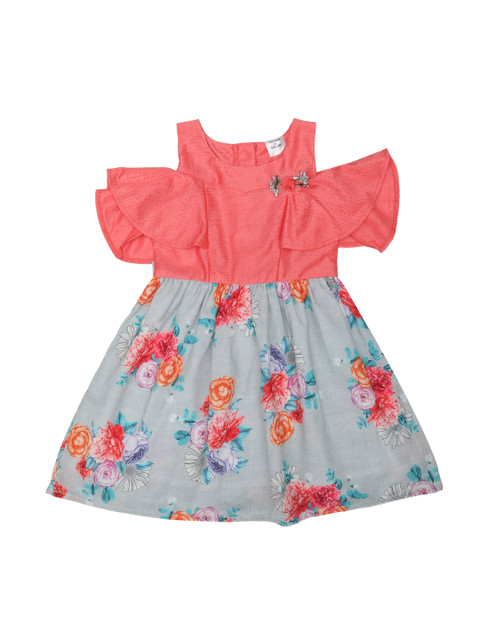 

Doodle Girls Grey & Pink Floral Printed A-Line Dress