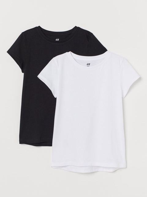 

H&M Girls 2-Pack Cotton Solid T-shirts, White