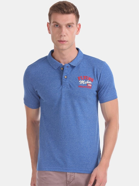 

Flying Machine Men Blue Printed Polo Collar T-shirt