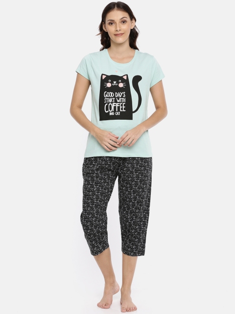 

Ellete Women Green & Black Printed Night Suit