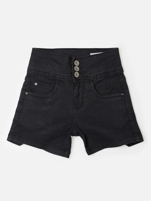 

VITAMINS Girls Black Solid Regular Fit Denim Shorts