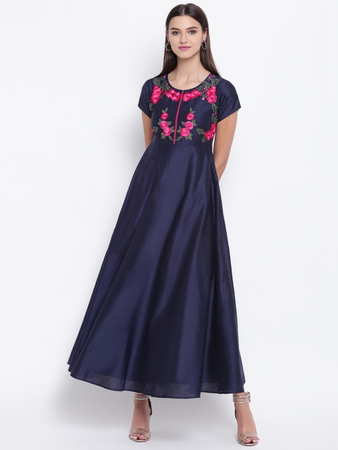 

Shakumbhari Women Navy Blue Embroidered Yoke Design Maxi Dress