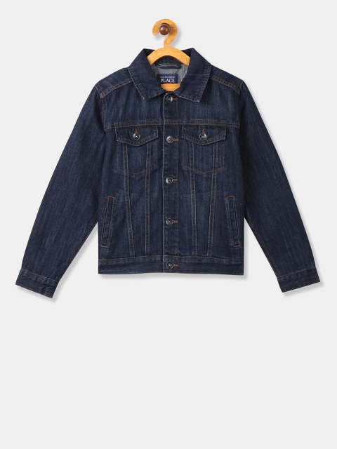 

The Childrens Place Boys Navy Blue Solid Denim Jacket