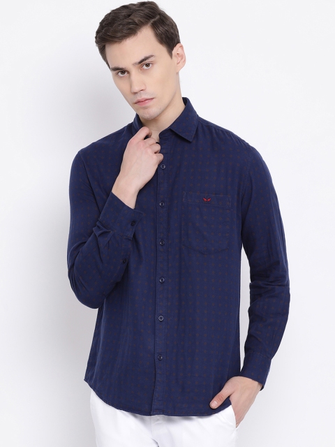 

Crimsoune Club Men Navy Blue Smart Slim Fit Printed Casual Shirt