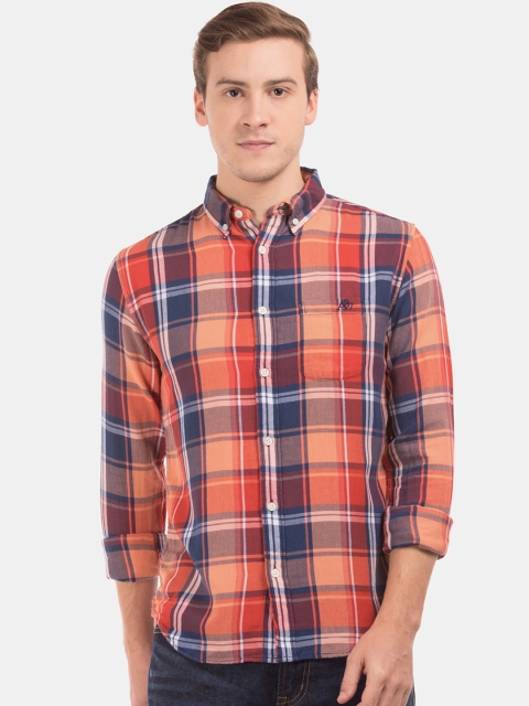 

Aeropostale Men Orange & Red Regular Fit Checked Casual Shirt