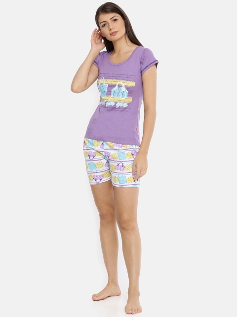 

Red Rose Women Purple & Yellow Printed Night suit
