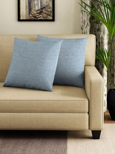

NEUDIS Blue Set of 2 Self Design Square Cushion Covers
