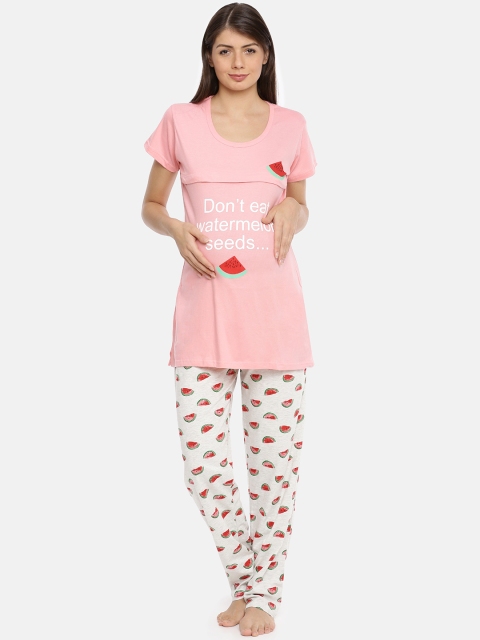 

Red Rose Women Pink & Cream-Coloured Printed Maternity Night Suit M47