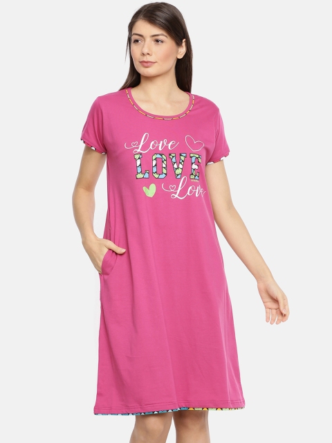 

Red Rose Magenta & White Printed Nightdress