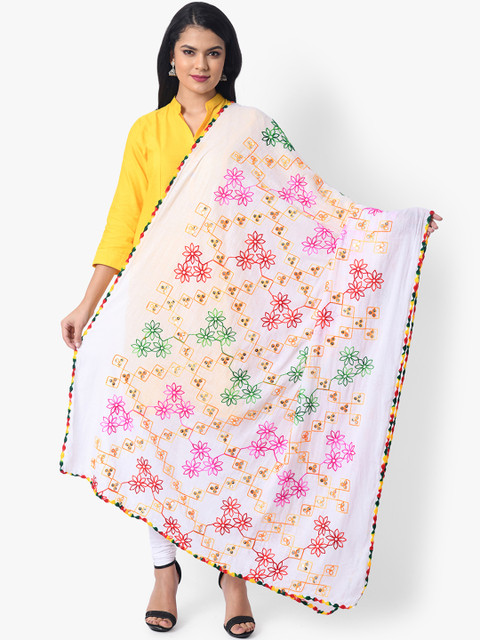 

Vastraa Fusion White & Yellow Embroidered Pure Cotton Dupatta