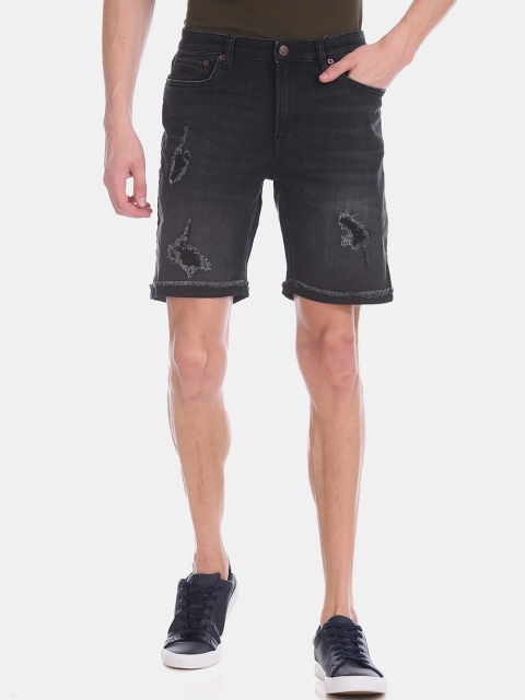 

Aeropostale Men Black Washed Distressed Denim Shorts