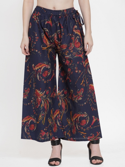 

TAG 7 Women Navy Blue & Red Printed Wide Leg Palazzos