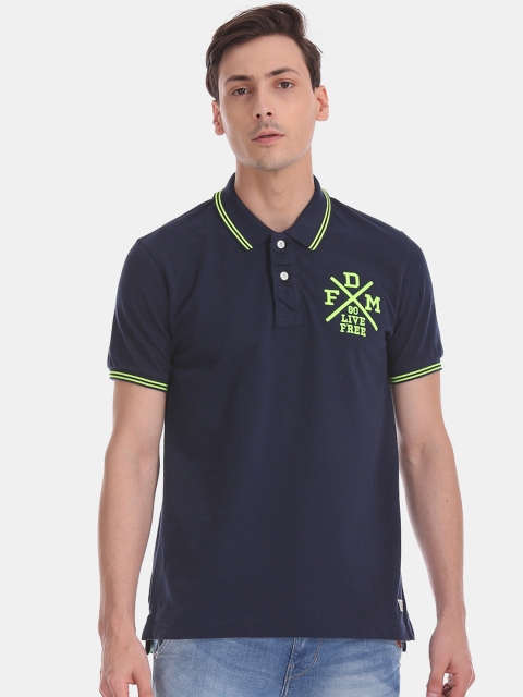 

Flying Machine Men Navy Blue Solid Polo Collar T-shirt