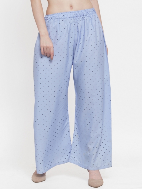 

TAG 7 Women Blue & Black Printed Straight Palazzos