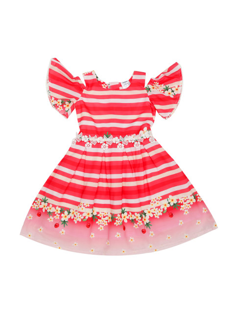 

Doodle Girls Pink & White Striped Fit and Flare Dress