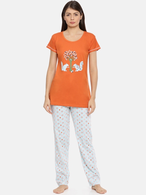 

Red Rose Women Orange & Blue Printed Night Suit 8069LG