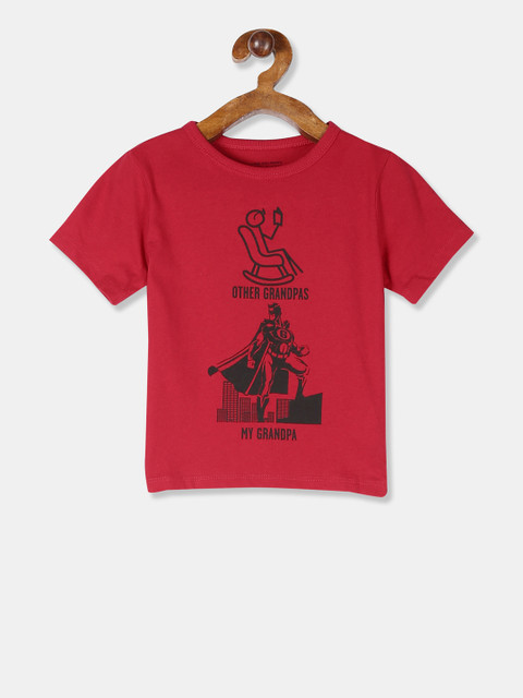 

The Childrens Place Boys Red Printed Round Neck Pure Cotton T-shirt