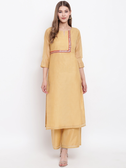 

Shakumbhari Women Beige Yoke Design Kurta with Palazzos