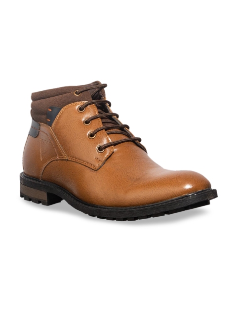 

Khadims Men Brown Solid Synthetic Mid-Top Derbys
