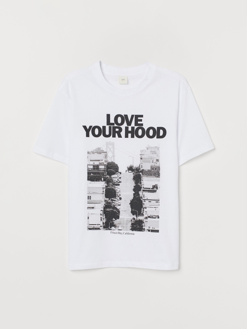 

H&M Men White & Black Printed T-Shirt