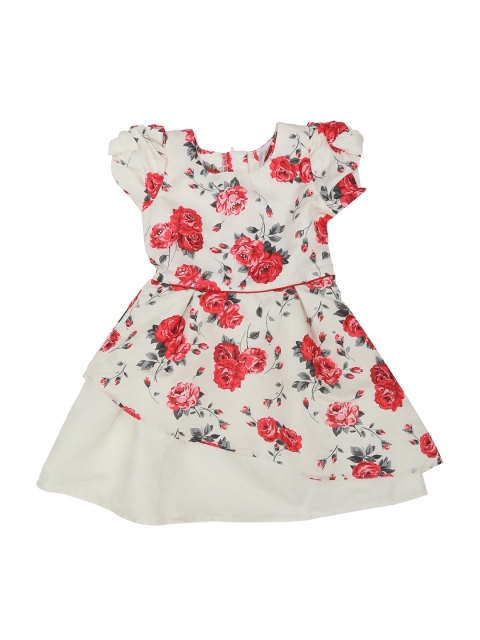 

Doodle Girls Off-White & Red Floral Printed Fit and Flare Dress