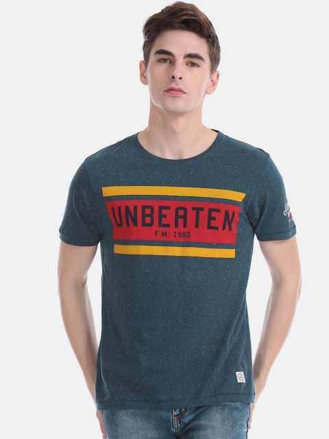 

Flying Machine Men Blue Printed Round Neck T-shirt