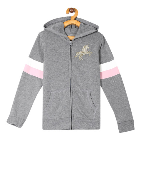

The Childrens Place Girls Grey Solid Hooded Sweatshirt