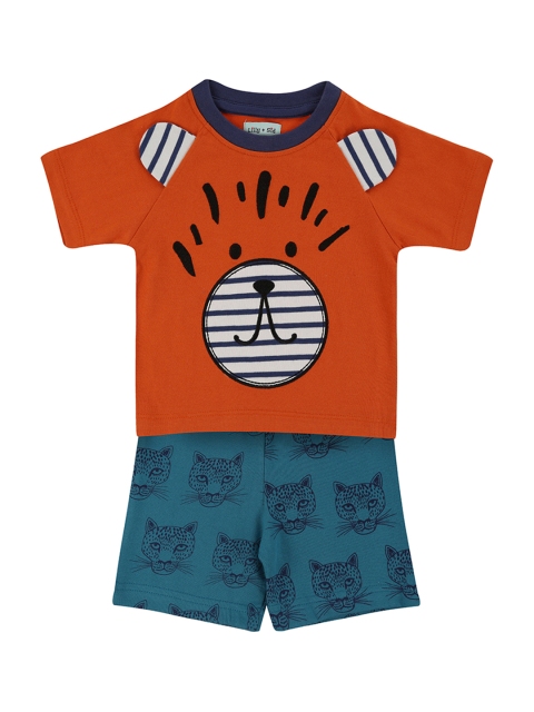 

Lilly and Sid Boys Orange & Teal Printed Organic Cotton Sustainable T-shirt with Shorts
