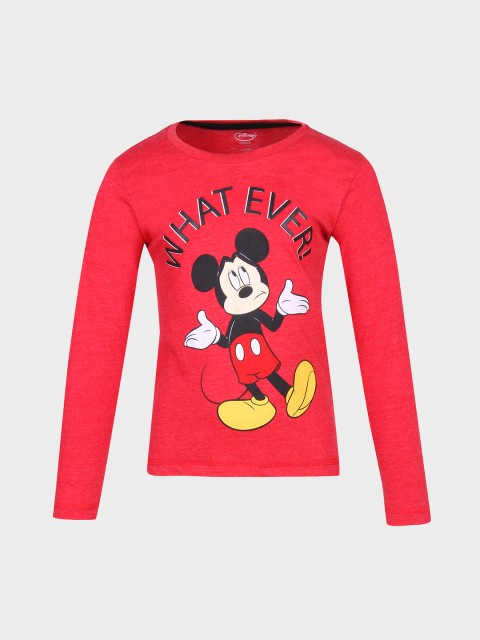 

Kids Ville Boys Red Mickey Mouse Printed Round Neck T-shirt