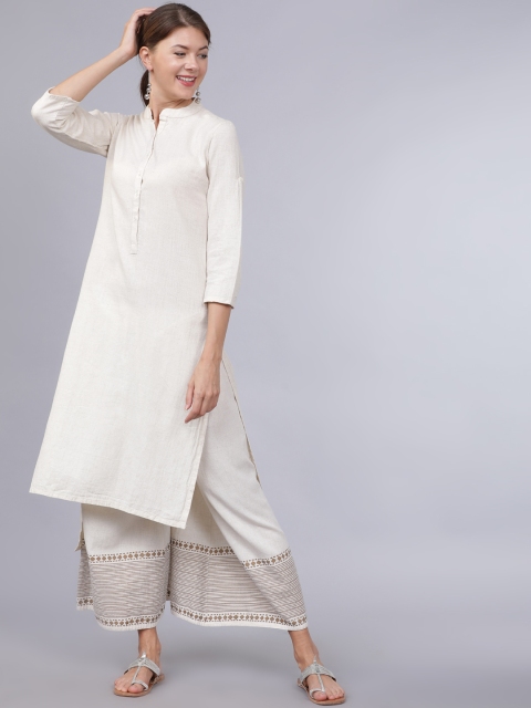 

Folklore Women Off-White Solid Straight Kurta
