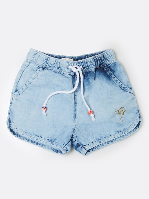 

VITAMINS Girls Blue Washed Regular Fit Denim Shorts