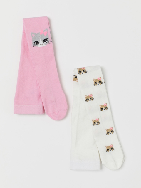 

H&M Girls 2-Pack Fine-Knit Tights, White