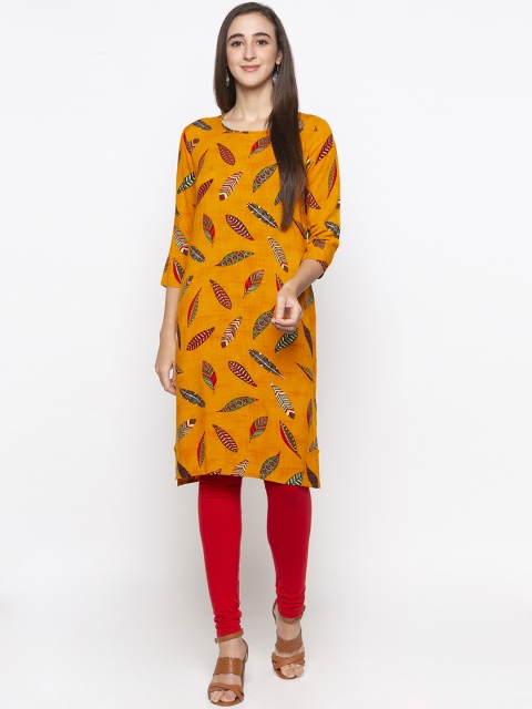 

Globus Women Mustard Yellow & Red Printed Straight Kurta
