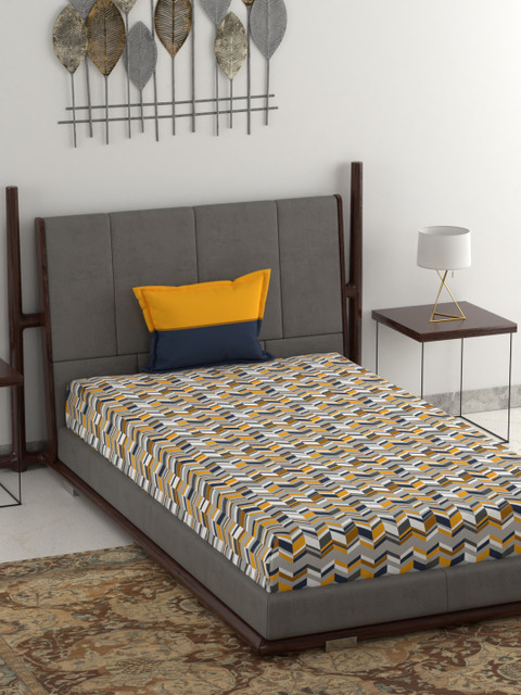 

Trident Yellow & Black Geometric 120 TC Cotton 1 Single Bedsheet with 1 Pillow Cover