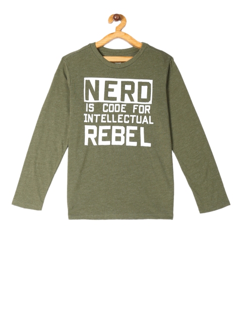 

The Childrens Place Boys Olive Green Printed Round Neck T-shirt